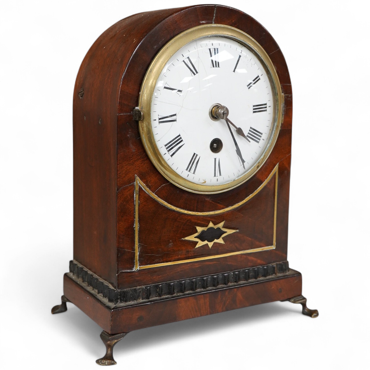A small Regency brass inlaid mahogany bracket clock, 22cm